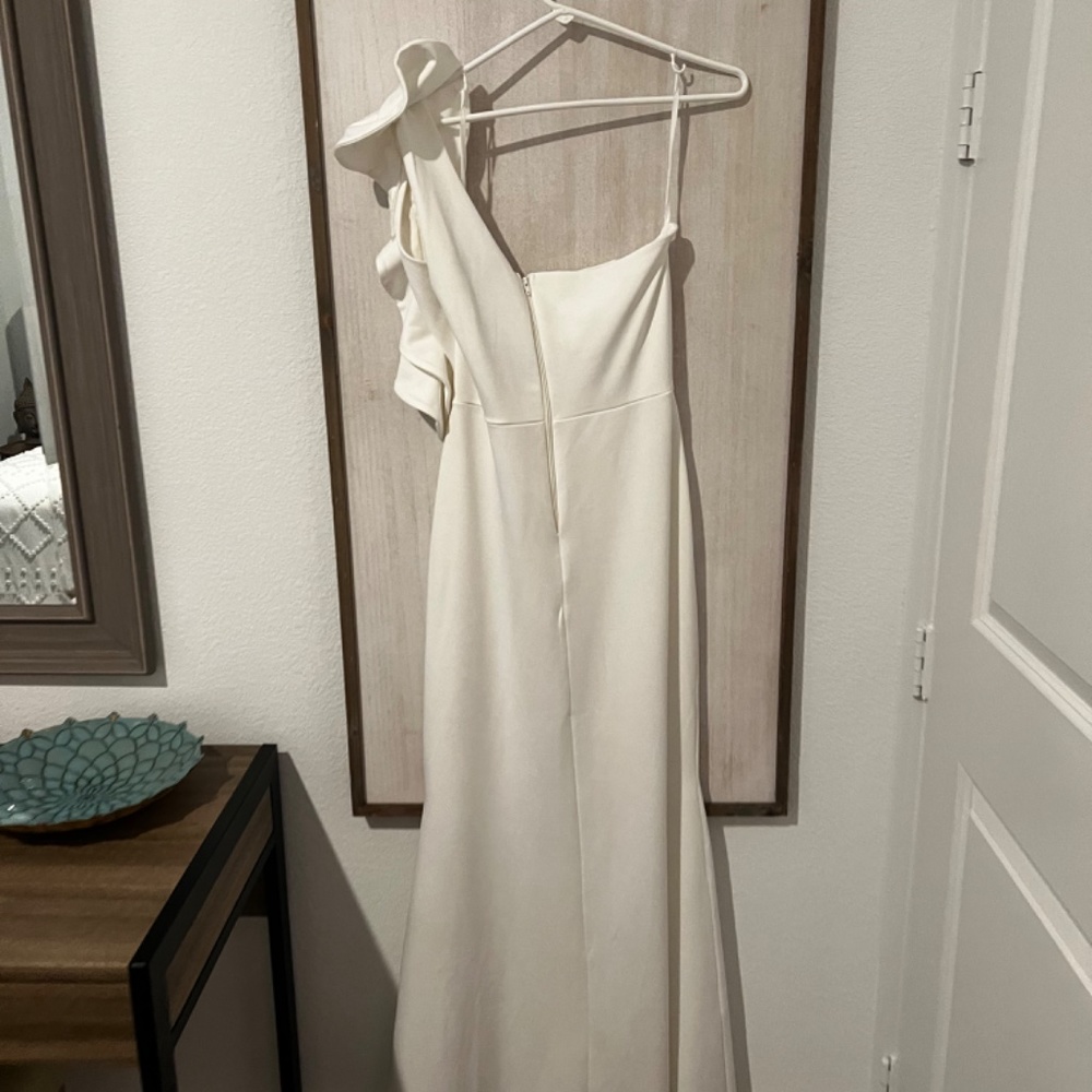 Windsor One-Shoulder White Ruffled Prom Gown - Picture 6 of 8